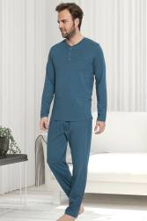 %100 Pamuklu Düz Renk Uzun Kollu Penye Süprem Alt Üst Pijama Takım - Thumbnail