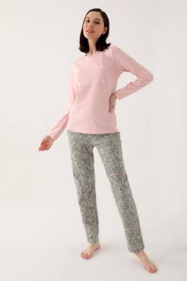 Pierre Cardin - %100 Pamuklu Uzunkol Kadın Mevsimlik Pijama Takım, Dantel Cep Detaylı Pijama Takım (1)
