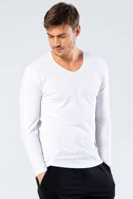 Cacharel - Cacharel Erkek Uzunkol V Yaka T-shirt, %95 Pamuk %5 Elestan (1)