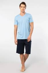 Cacharel V Yaka T-shirt ve Cepli Bermuda Şort Takım, %50 Pamuk %50 Modal - Thumbnail