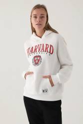 Harvard University Lisanslı Kadın Oversize Sweatshirt, Kadın Kapşonlu Sweatshirt, 3 iplik Şardonlu Kışlık Sweatshirt - Thumbnail