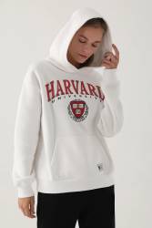 Harvard University Lisanslı Kadın Oversize Sweatshirt, Kadın Kapşonlu Sweatshirt, 3 iplik Şardonlu Kışlık Sweatshirt - Thumbnail