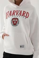 Harvard University Lisanslı Kadın Oversize Sweatshirt, Kadın Kapşonlu Sweatshirt, 3 iplik Şardonlu Kışlık Sweatshirt - Thumbnail