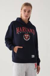 Harvard University Lisanslı Kadın Oversize Sweatshirt, Kadın Kapşonlu Sweatshirt, 3 iplik Şardonlu Kışlık Sweatshirt - Thumbnail