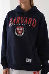 Harvard University Lisanslı Kadın Oversize Sweatshirt, Kadın Kapşonlu Sweatshirt, 3 iplik Şardonlu Kışlık Sweatshirt - Thumbnail