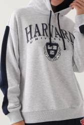 Harvard University Lisanslı Oversize Kapşonlu Sweatshirt, 3 İplik Dokuma Şardonlu Kışlık Sweatshirt - Thumbnail