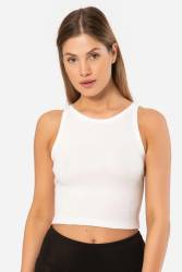 Kadın %95 Pamuk, %5 Elastan Fitilli Crop T-shirt - Thumbnail