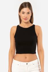 Kadın %95 Pamuk, %5 Elastan Fitilli Crop T-shirt - Thumbnail