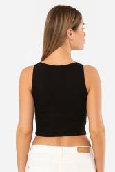 Kadın %95 Pamuk, %5 Elastan Fitilli Crop T-shirt - Thumbnail