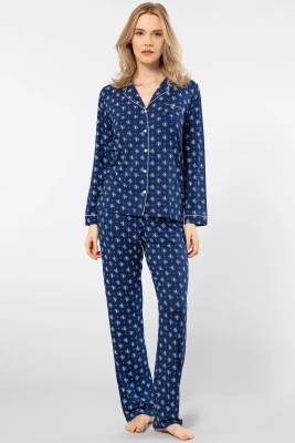 Türen - Kadın Çiçekli Uzun Kollu Gömlek Yaka Pijama Takımı 95% Pamuk, 5% Elastan (1)