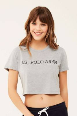U.S. Polo Assn. - Kadın Gri Göbeği Açık T-shirt (1)