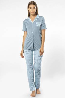 Türen - Kadın Mavi Kısa Kol Gömlek Pijama Takımı (1)