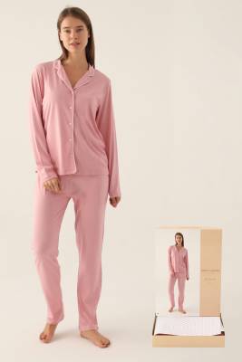 Pierre Cardin - Kadın Pijama Takım, Düğmeli Pijama Takım, Kutulu Gönderim, (1)