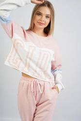 Kadın Üst Crop Sweatshirt, Alt Cepli ve Paça Manşetli Takım - Thumbnail