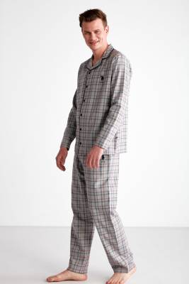 U.S. Polo Assn. - Rahat Kalıp Boydan Düğmeli Ekoseli Erkek Pijama Takım, Uzunkol Kareli Mevsimlik Pijama Takım (1)
