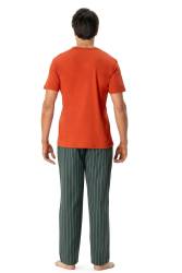 U.S. Polo Assn. Erkek Pijama Takım, Alt Çizgili Üst Düz Renk - Thumbnail