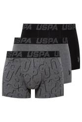 U.S. Polo Assn. Erkek Siyah Antrasit Ve Uspa Baskılı 3'lü Boxer - Thumbnail