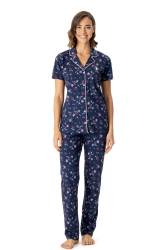 U.S. Polo Assn. Kadın %100 Pamuk Boydan Düğmeli Pijama Takım - Thumbnail