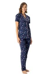 U.S. Polo Assn. Kadın %100 Pamuk Boydan Düğmeli Pijama Takım - Thumbnail