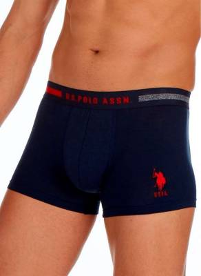 U.S. Polo Assn. - Yazılı Lacivert Gri Beyaz 3'lü Pamuklu Likralı Erkek Boxer (1)